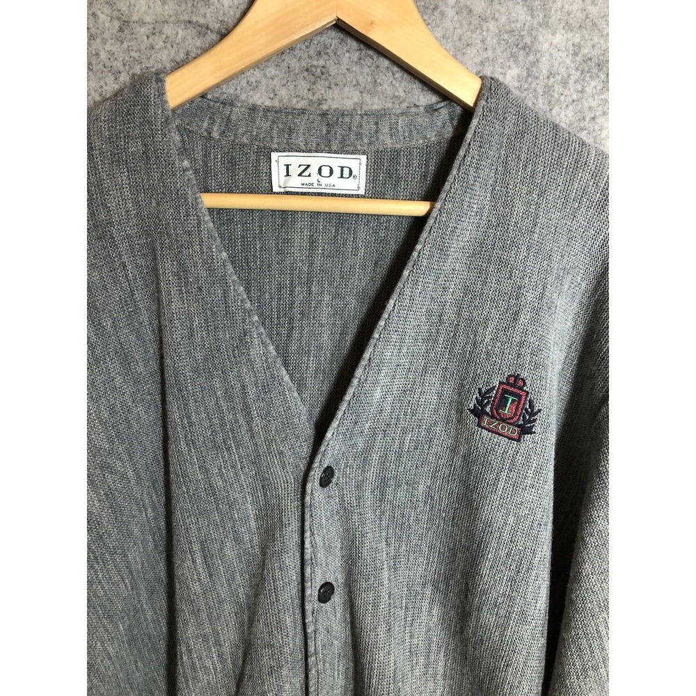 Vintage Lacoste Sweater Mens Large Gray Acrylic V-Neck Logo USA Casual Classic